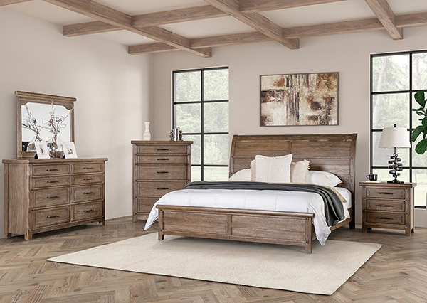 FM7431BR Queen Set | Bed, Nigthstand, Dresser, Mirror (4 pcs)